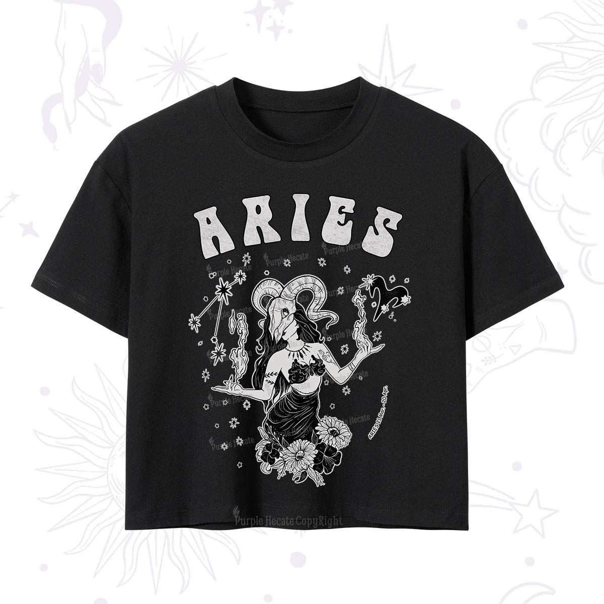 Purplehecate Aries Zodiac Glyphs Crop T-Shirt