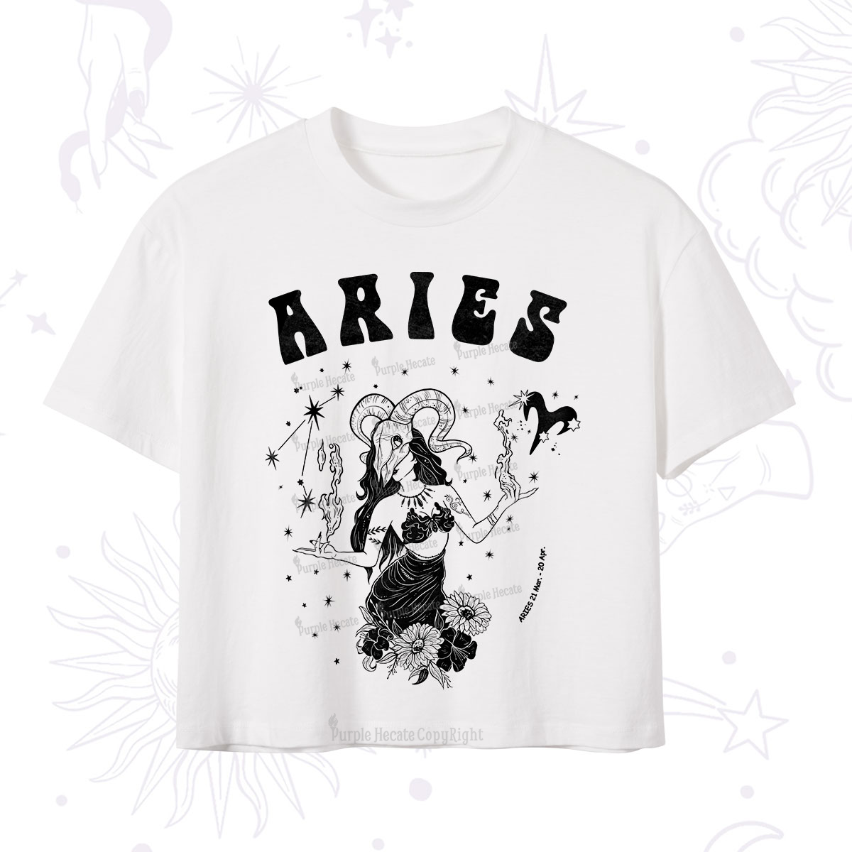 Purplehecate Aries Zodiac Glyphs Crop T-Shirt
