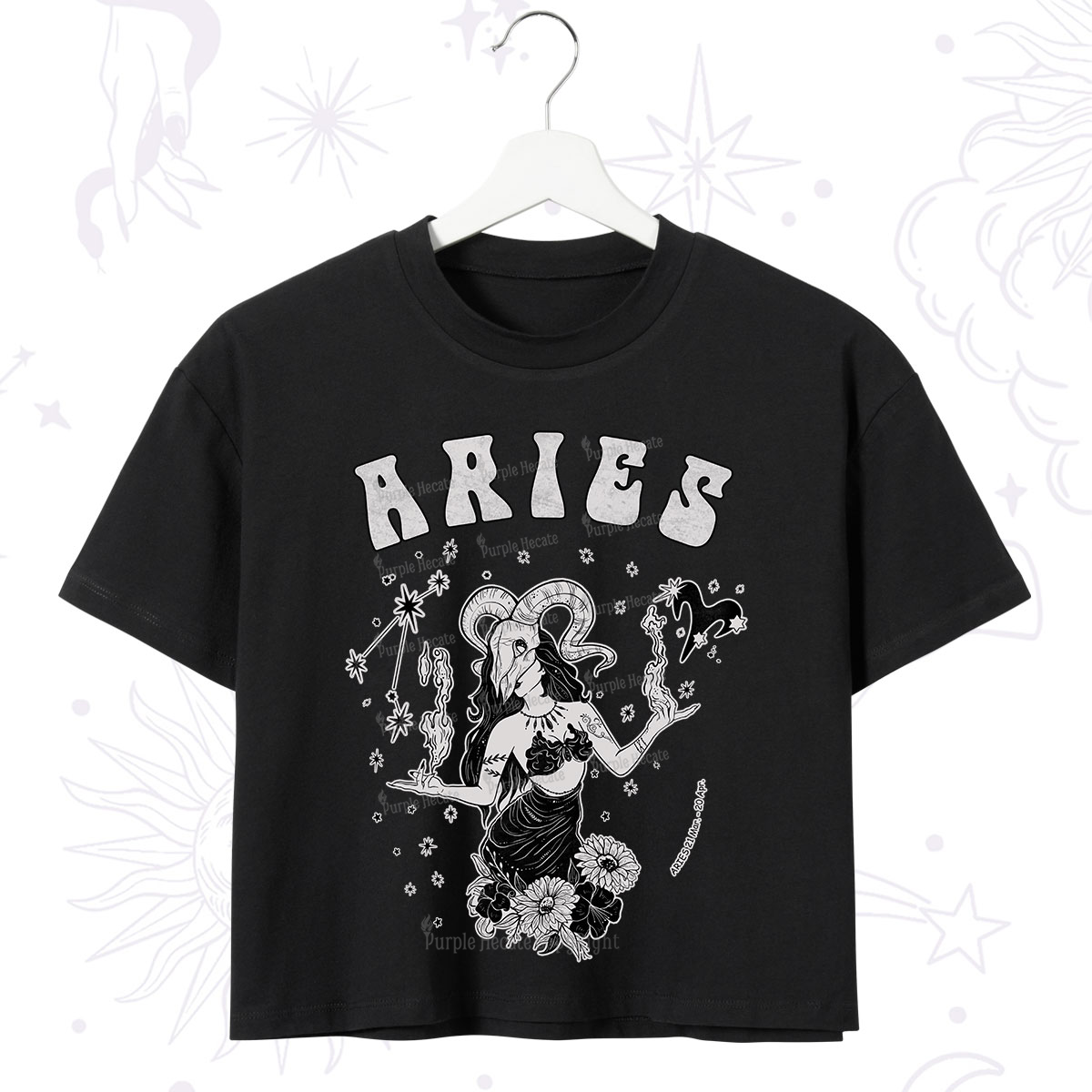 Purplehecate Aries Zodiac Glyphs Crop T-Shirt
