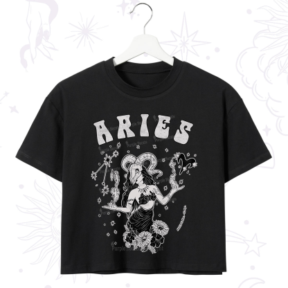 Purplehecate Aries Zodiac Glyphs Crop T-Shirt