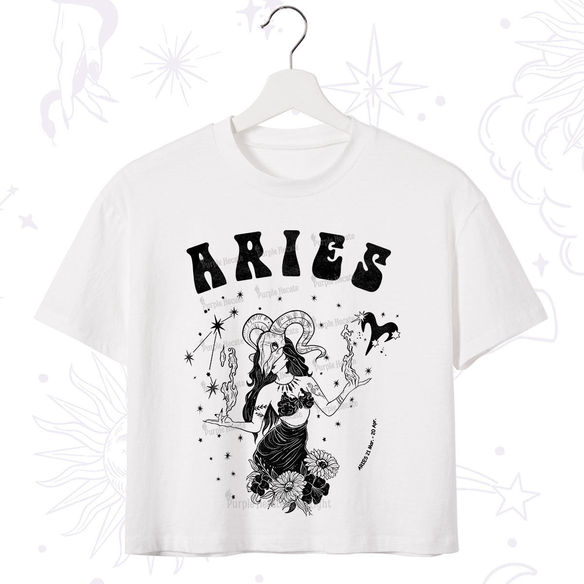 Purplehecate Aries Zodiac Glyphs Crop T-Shirt