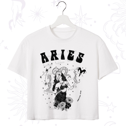 Purplehecate Aries Zodiac Glyphs Crop T-Shirt