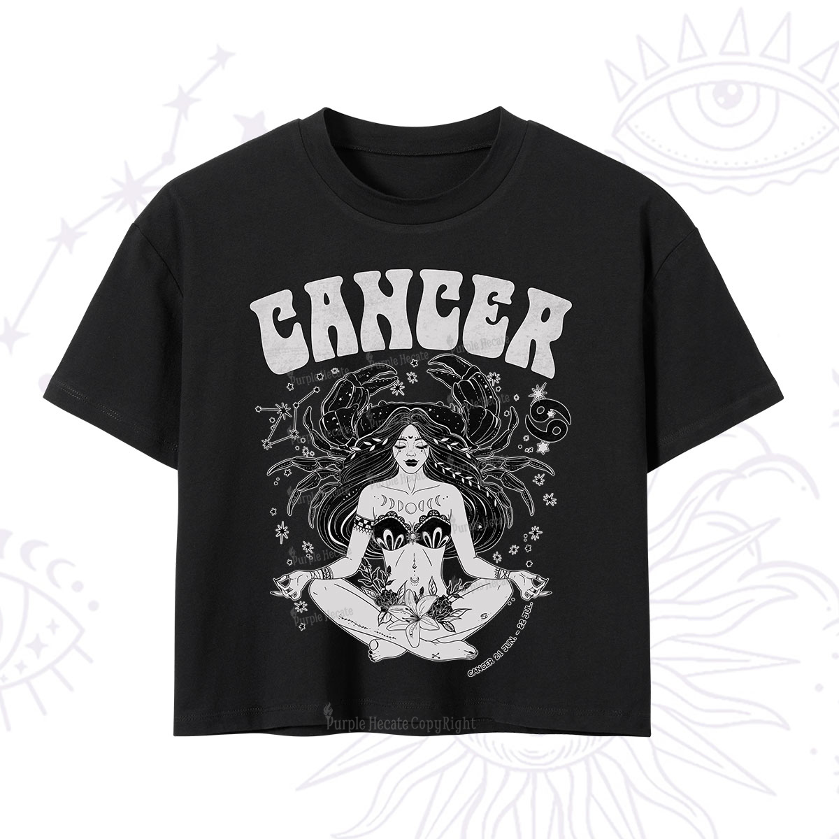 Purplehecate Cancer Zodiac Glyphs Crop T-Shirt