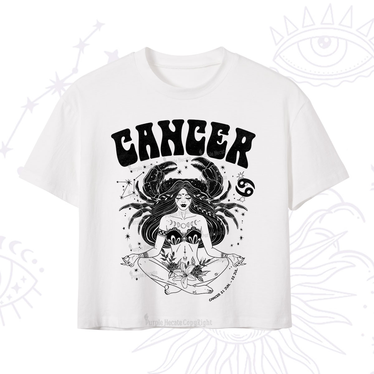 Purplehecate Cancer Zodiac Glyphs Crop T-Shirt