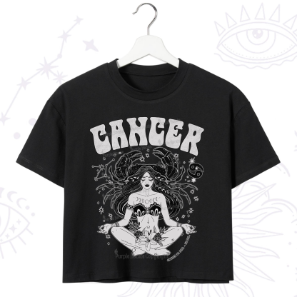 Purplehecate Cancer Zodiac Glyphs Crop T-Shirt