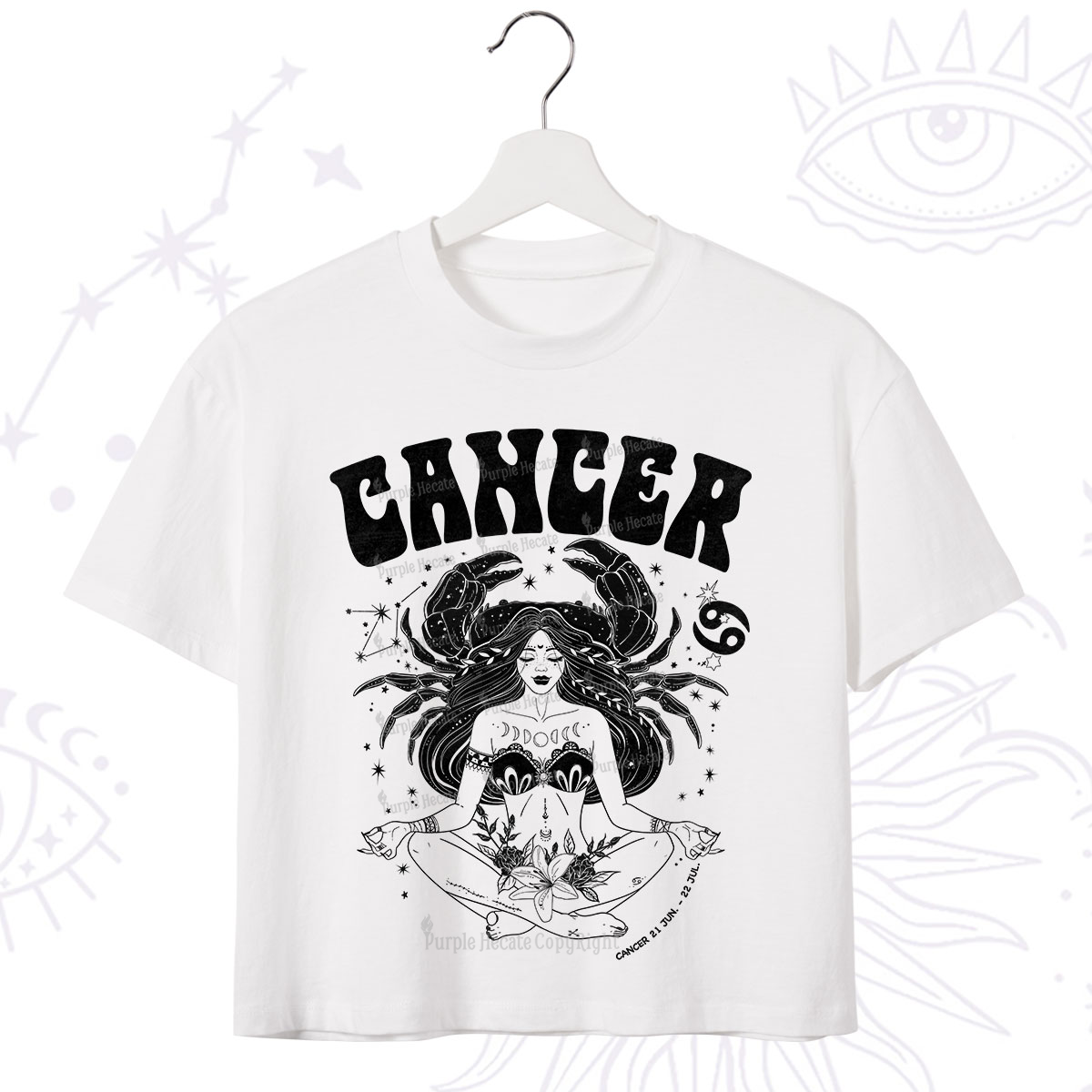 Purplehecate Cancer Zodiac Glyphs Crop T-Shirt