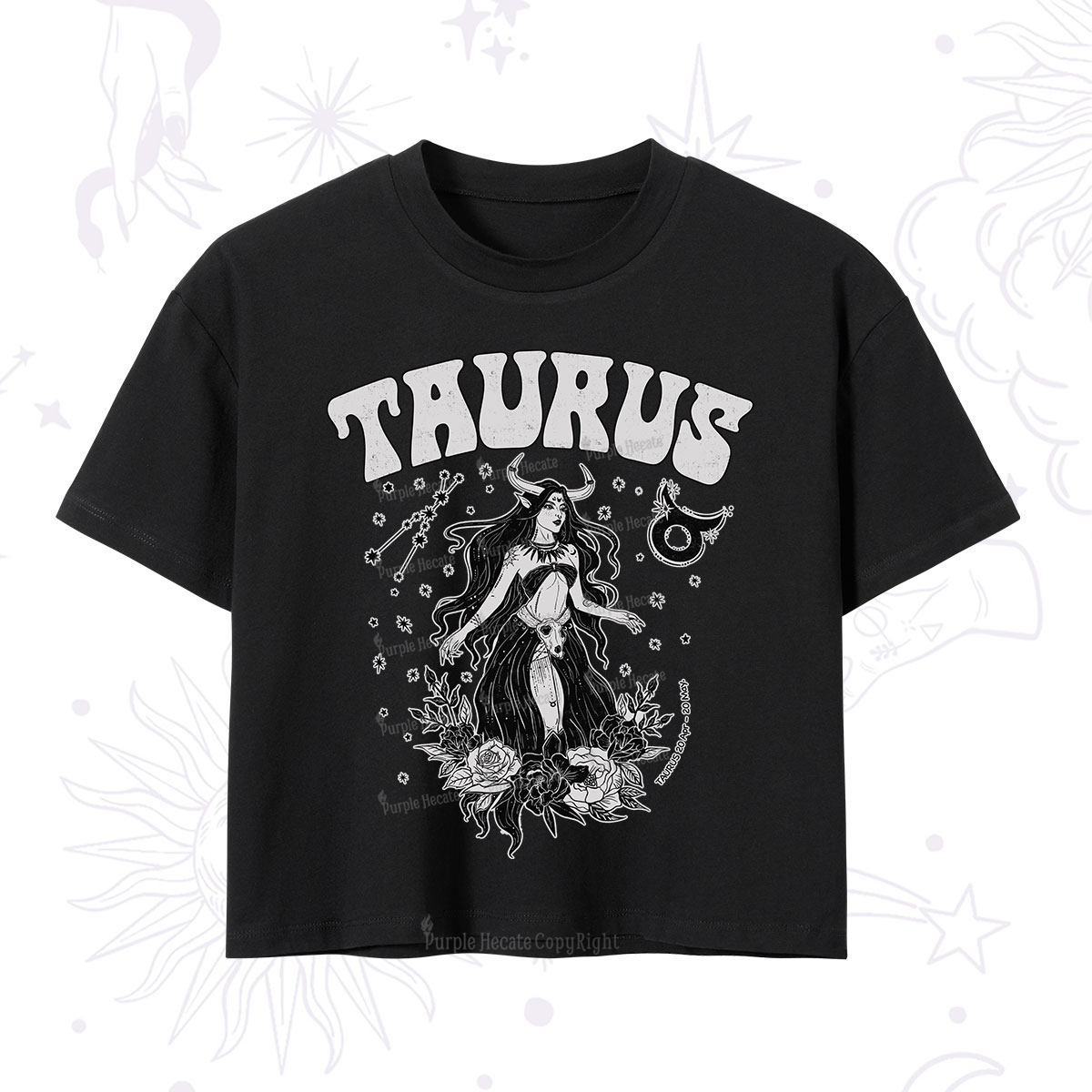 Purplehecate Taurus Zodiac Glyphs Crop T-Shirt