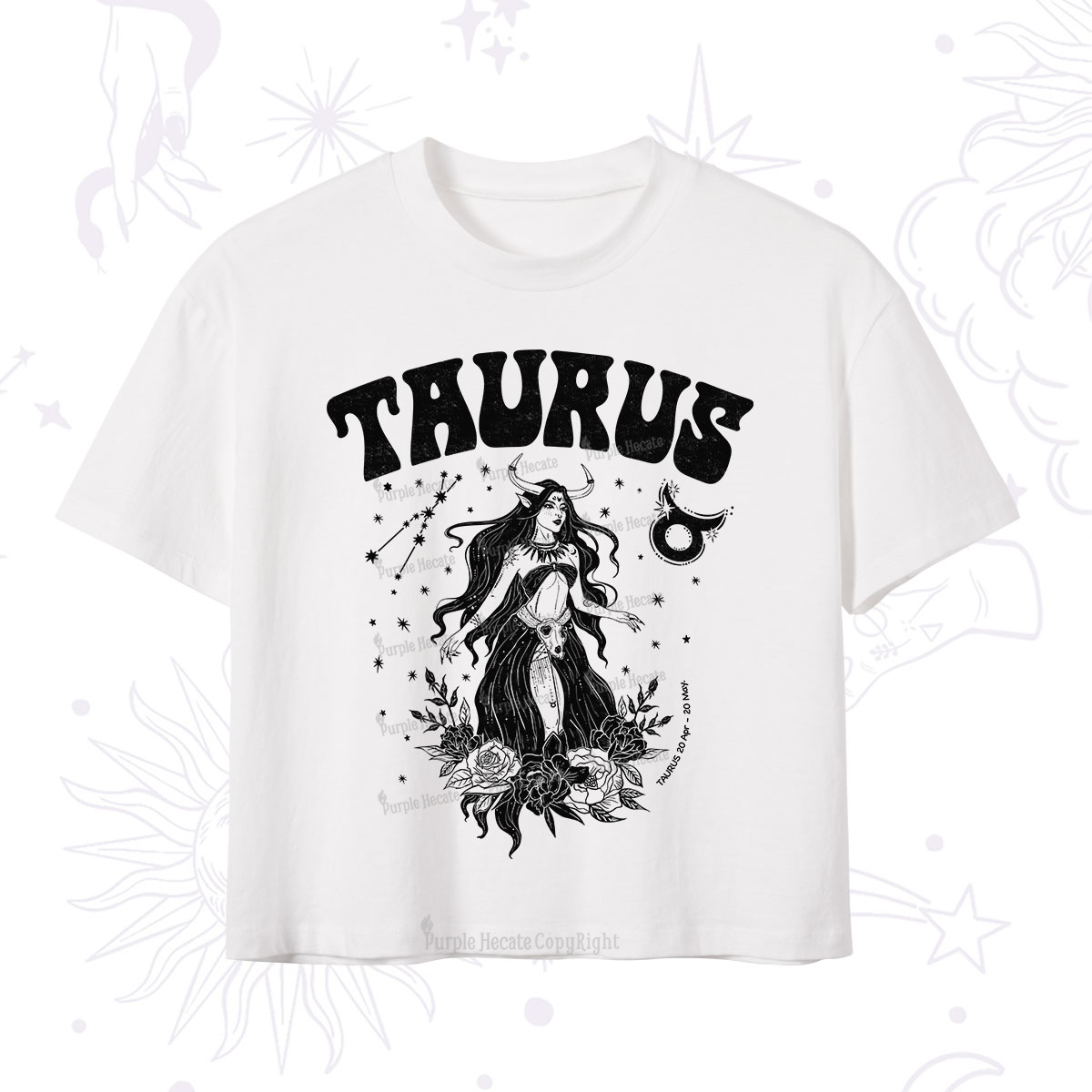 Purplehecate Taurus Zodiac Glyphs Crop T-Shirt