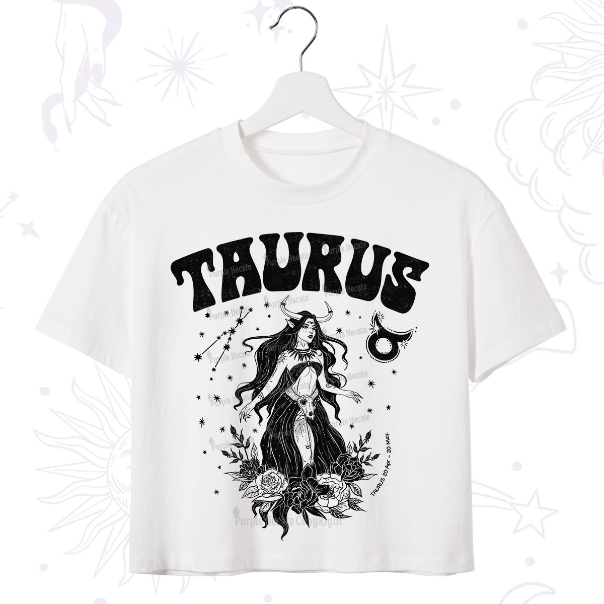 Purplehecate Taurus Zodiac Glyphs Crop T-Shirt
