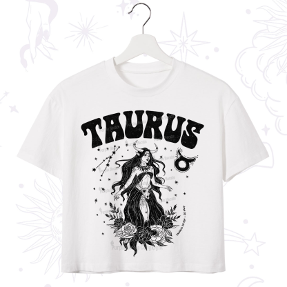 Purplehecate Taurus Zodiac Glyphs Crop T-Shirt