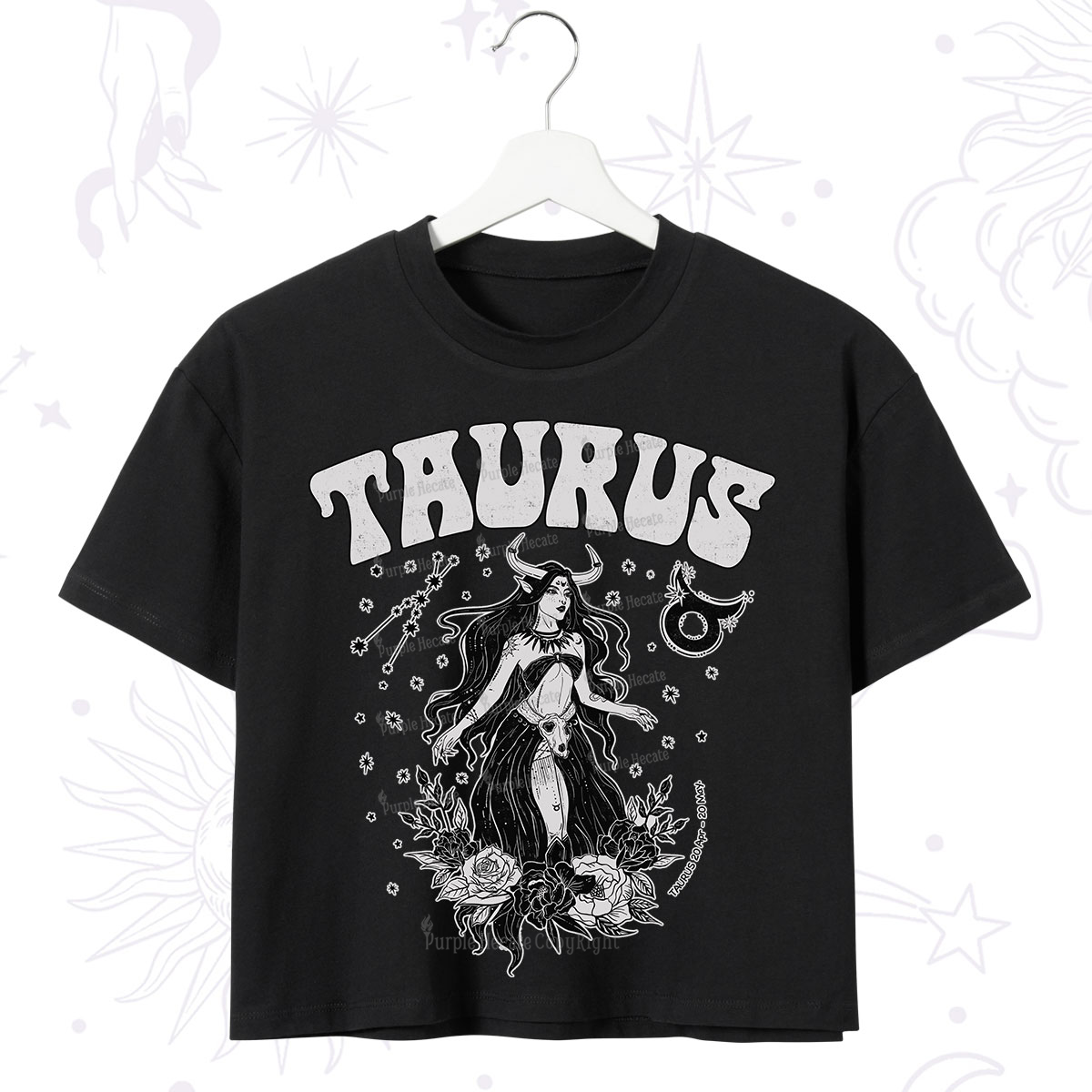 Purplehecate Taurus Zodiac Glyphs Crop T-Shirt