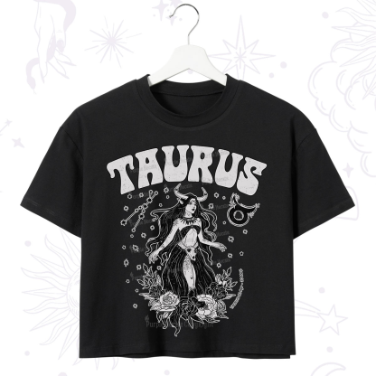 Purplehecate Taurus Zodiac Glyphs Crop T-Shirt