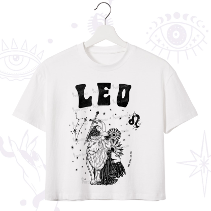 Purplehecate Leo Zodiac Glyphs Crop T-Shirt