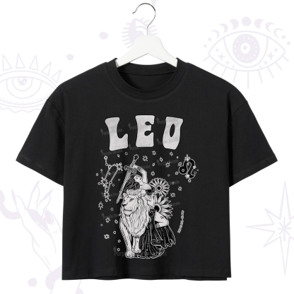 Purplehecate Leo Zodiac Glyphs Crop T-Shirt