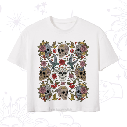 Purplehecate Skull Floral Crop T-Shirt