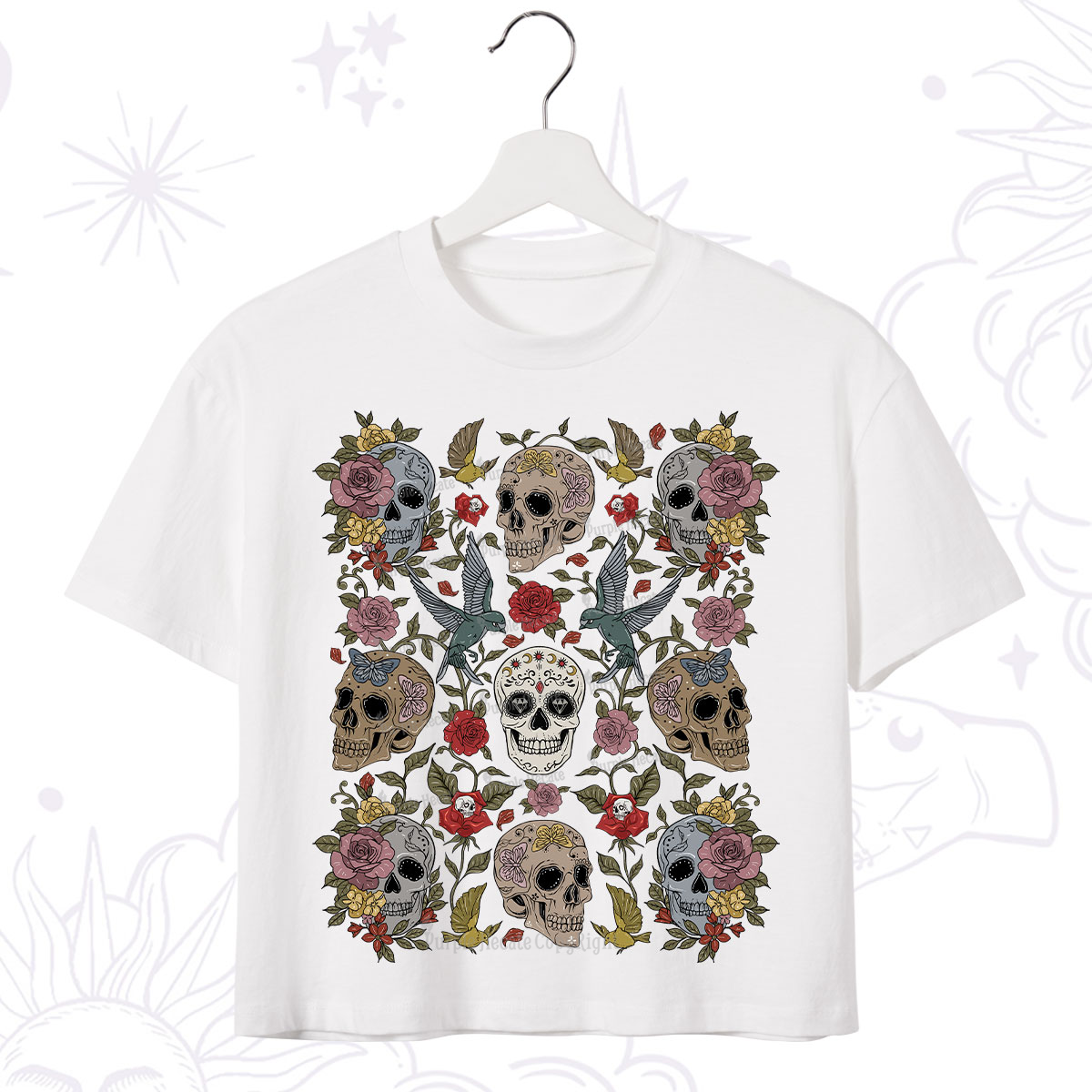 Purplehecate Skull Floral Crop T-Shirt