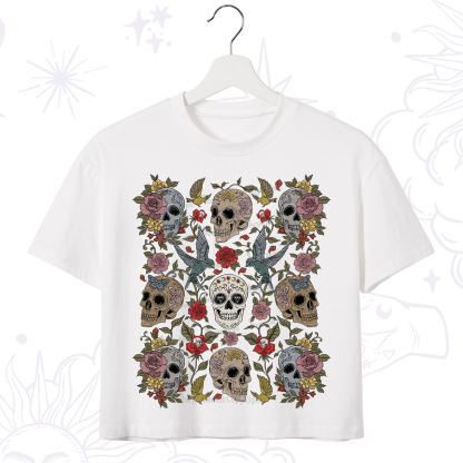 Purplehecate Skull Floral Crop T-Shirt