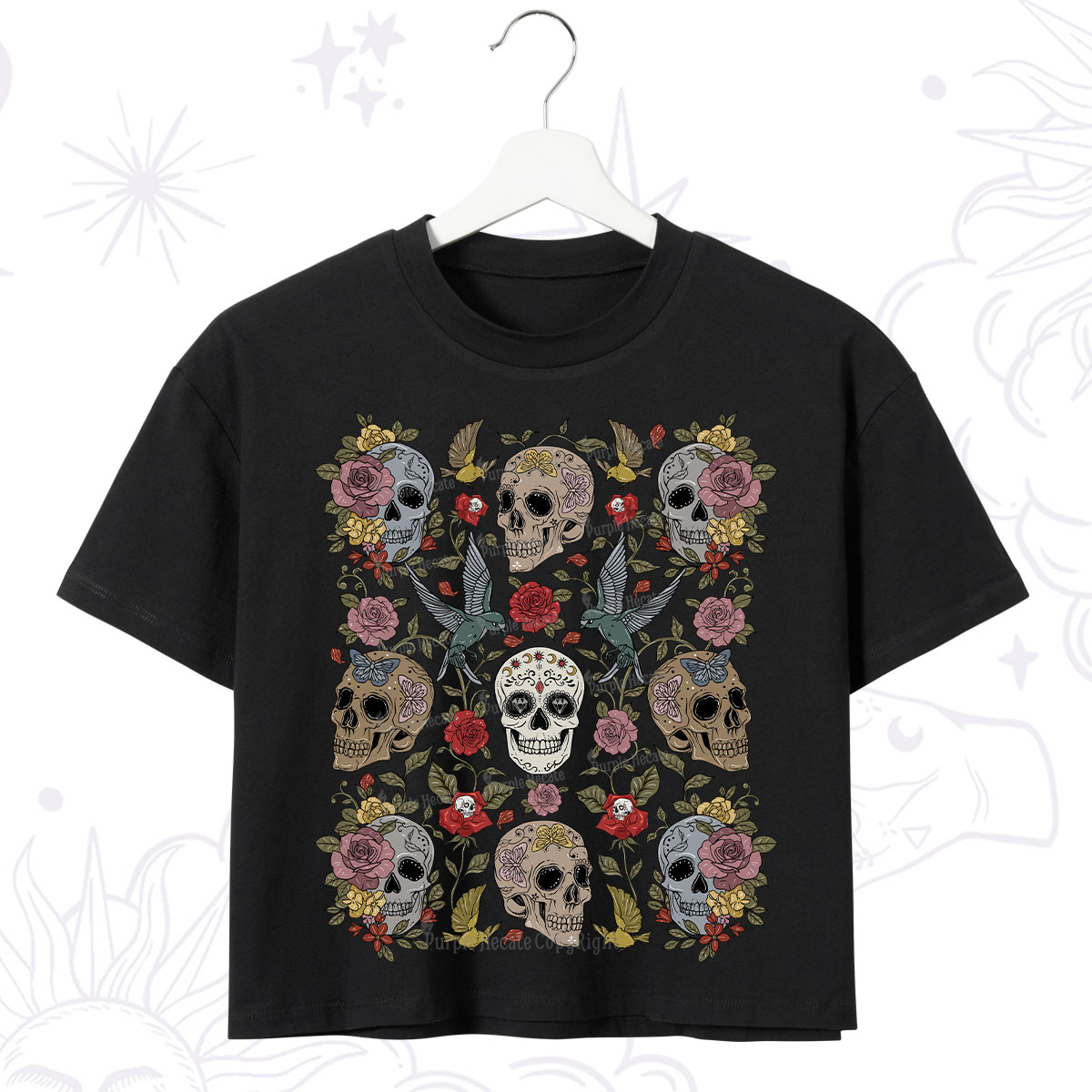 Purplehecate Skull Floral Crop T-Shirt