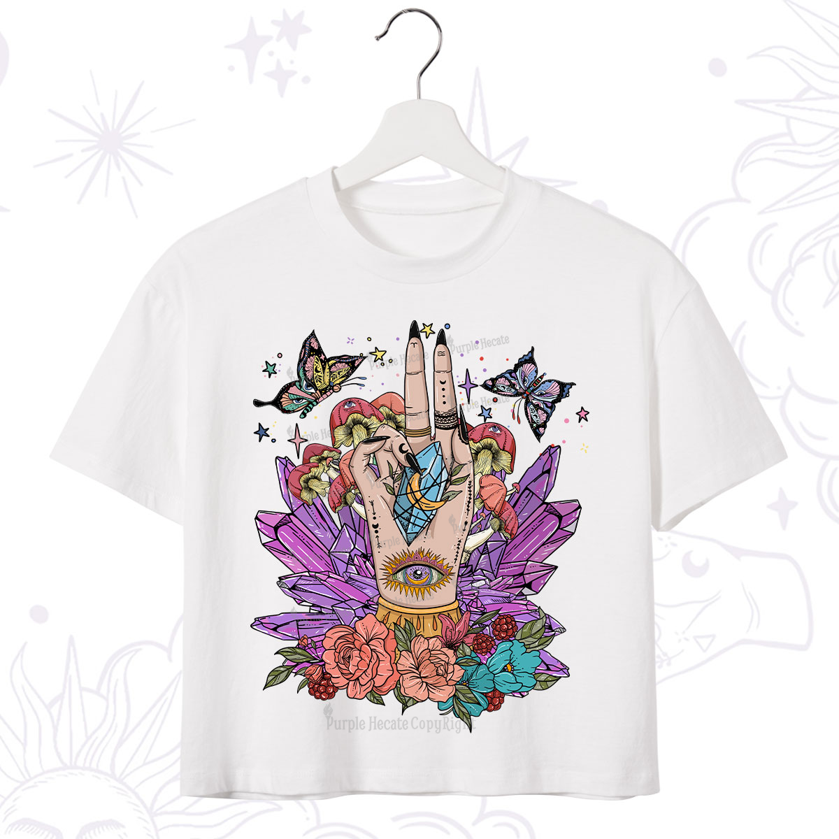 Purplehecate Crystal Witchy Hand Crop T-Shirt
