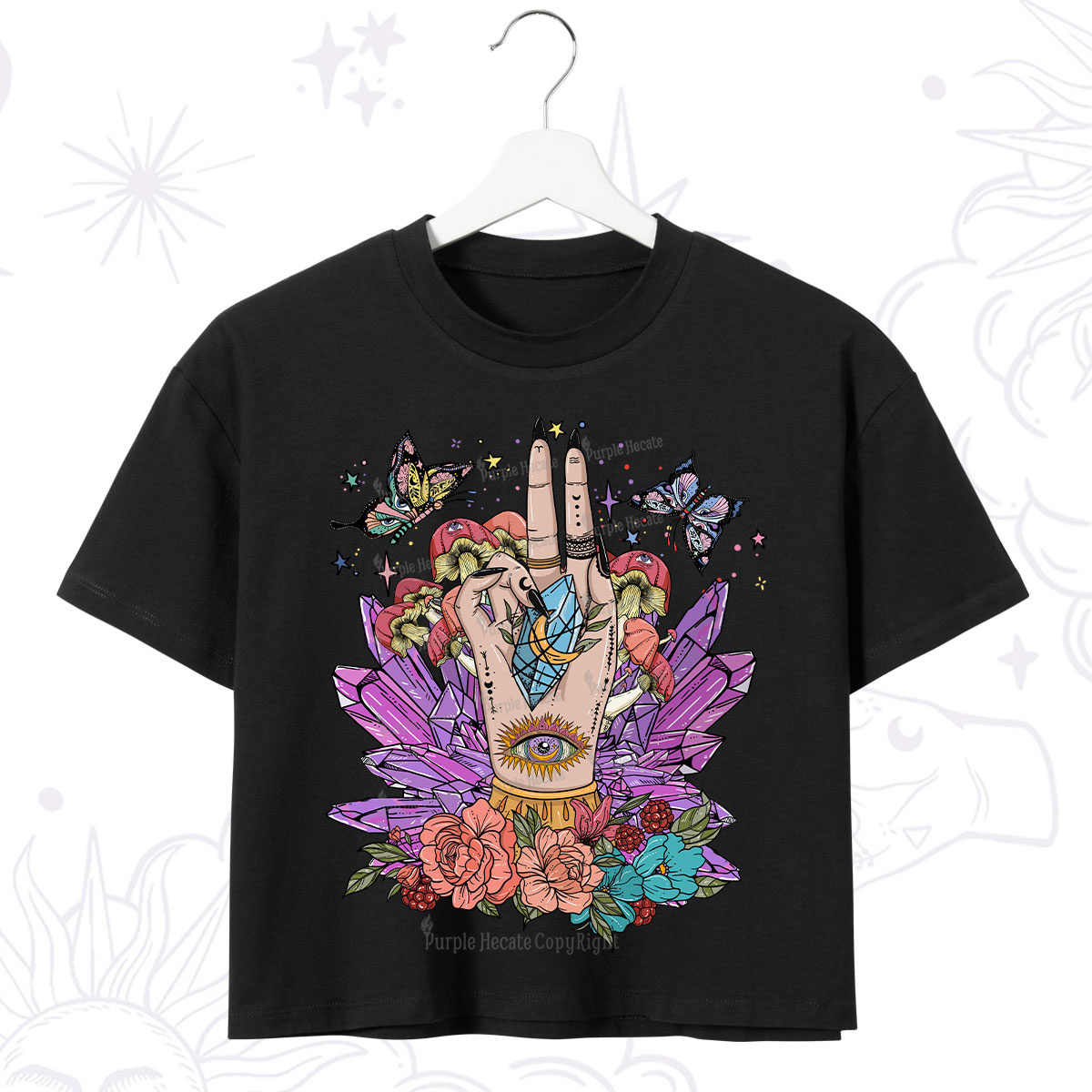 Purplehecate Crystal Witchy Hand Crop T-Shirt