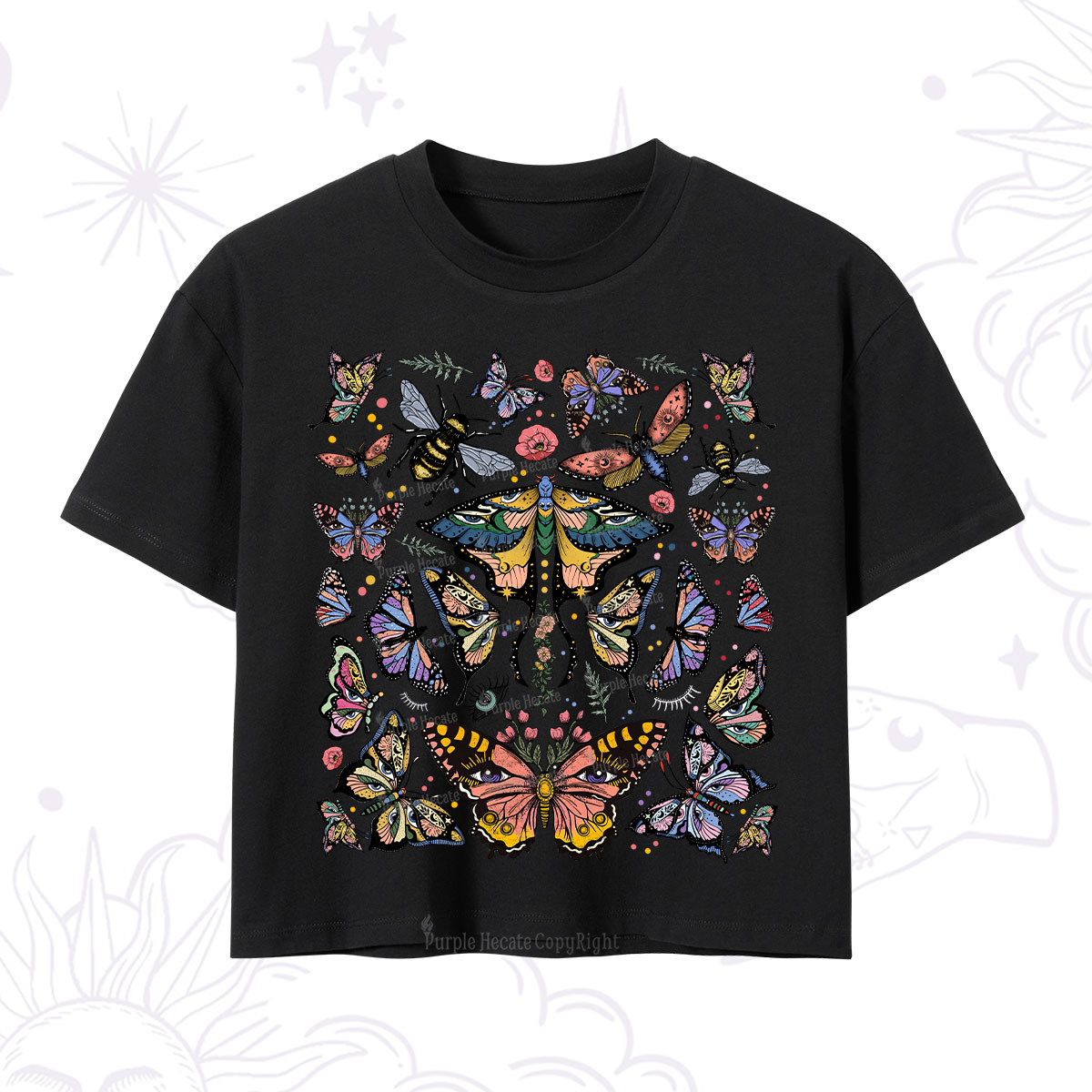 Purplehecate Mystical Butterfly & Moth Crop T-Shirt