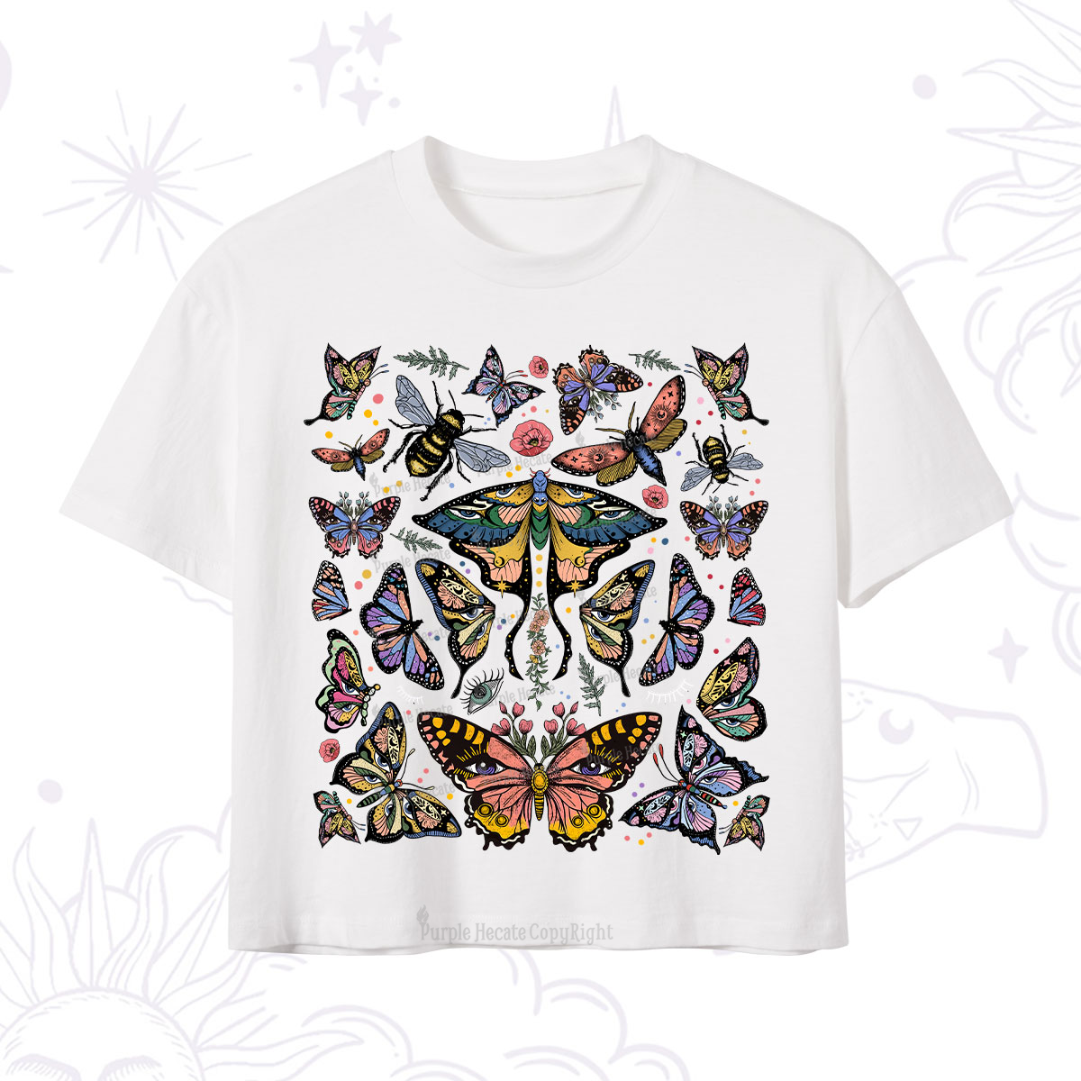 Purplehecate Mystical Butterfly & Moth Crop T-Shirt