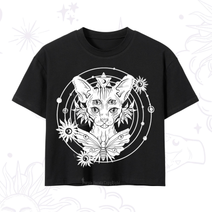 Purplehecate Mystic Sphynx Cat Lover Crop T-Shirt