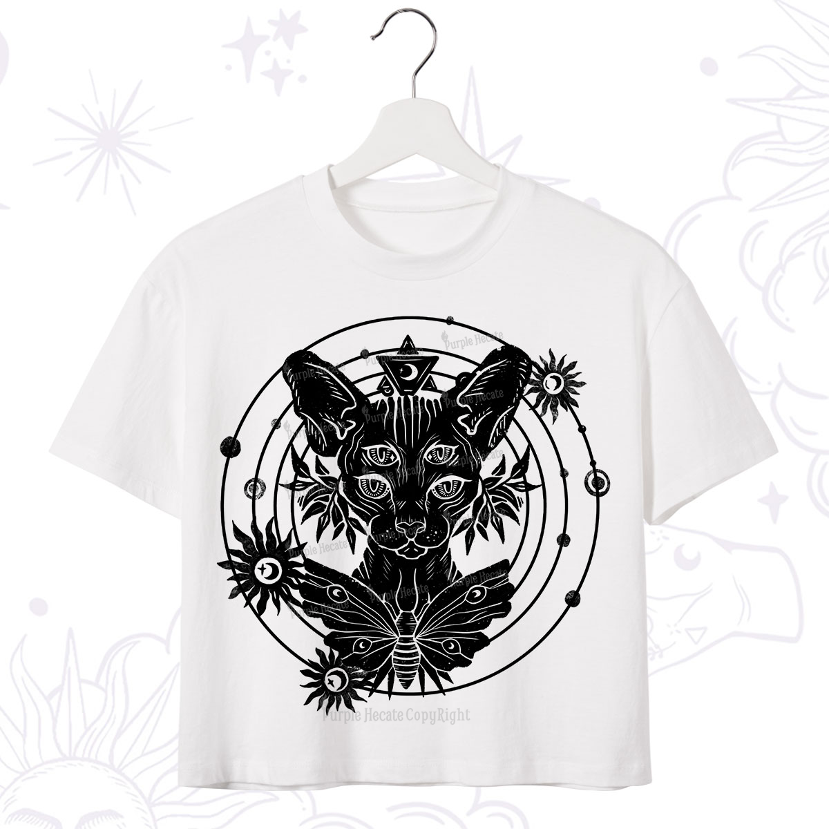 Purplehecate Mystic Sphynx Cat Lover Crop T-Shirt