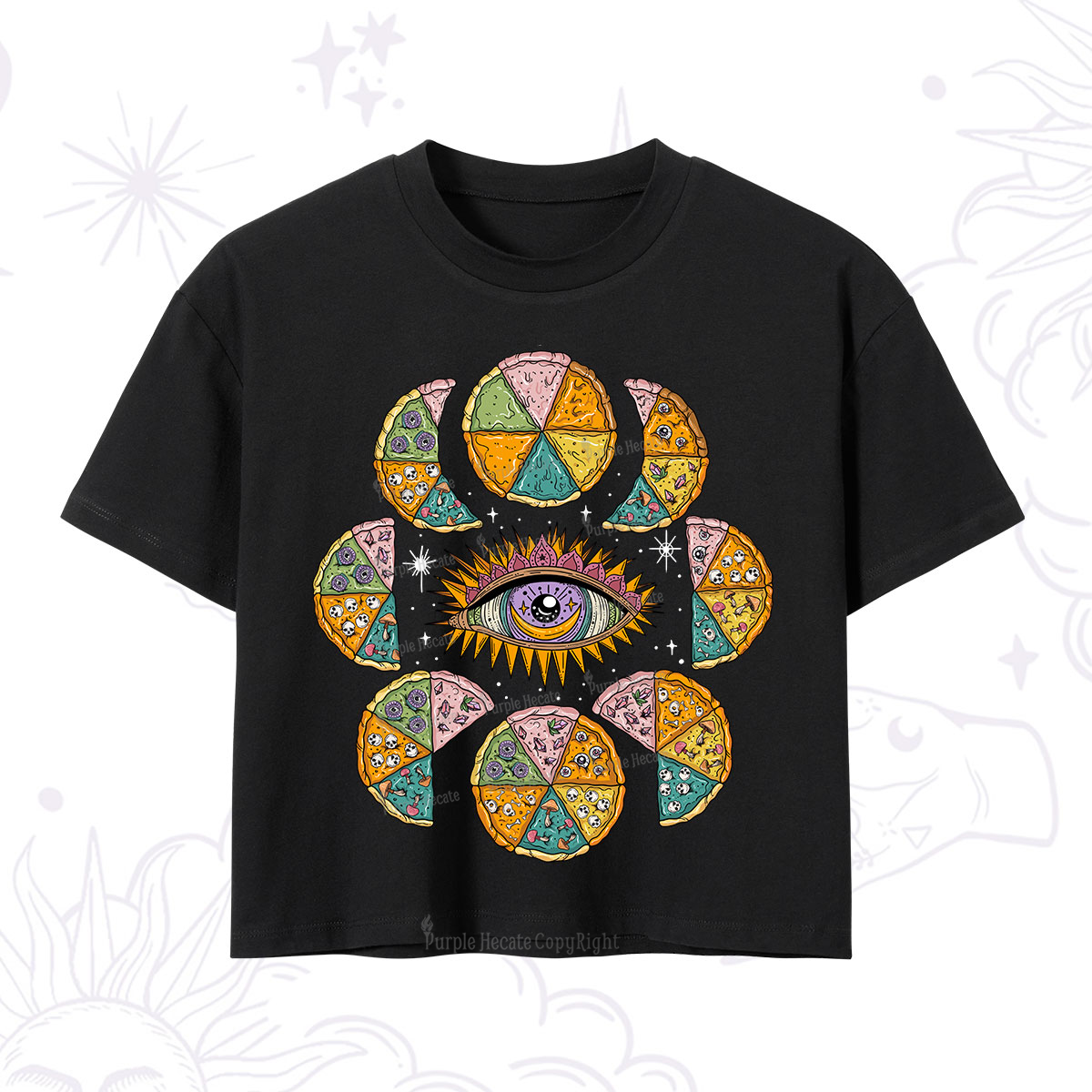 Purplehecate Moon Phase Pizza Crop T-Shirt