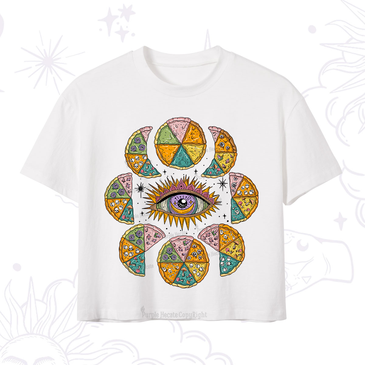 Purplehecate Moon Phase Pizza Crop T-Shirt