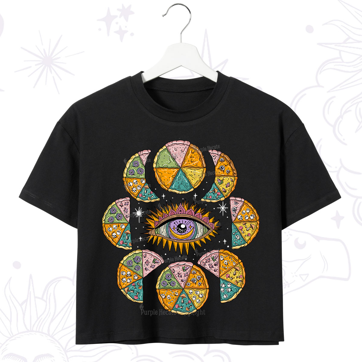 Purplehecate Moon Phase Pizza Crop T-Shirt