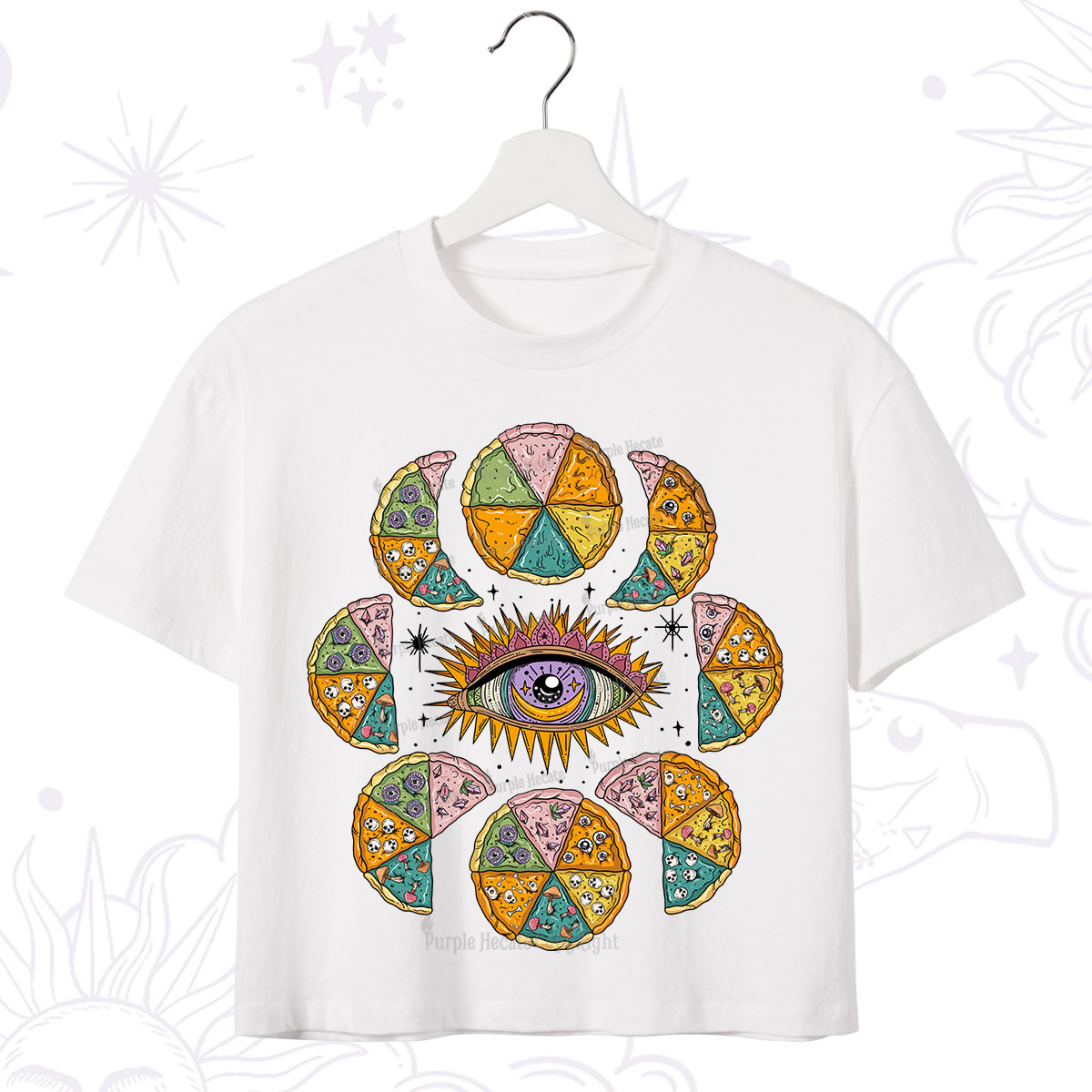 Purplehecate Moon Phase Pizza Crop T-Shirt