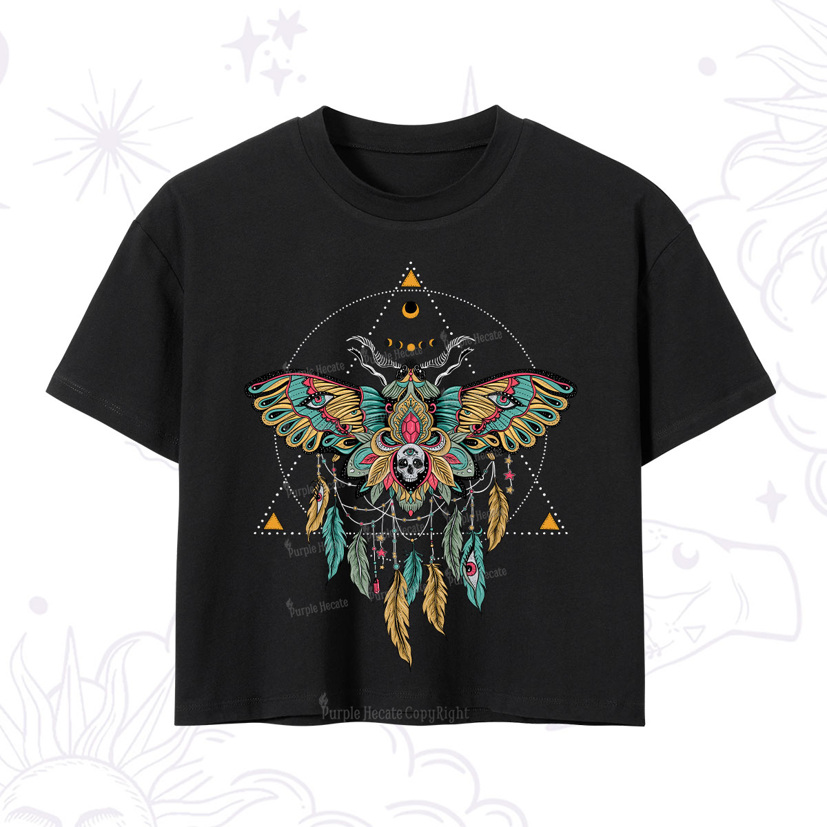 Purplehecate Dreamcatcher Moth Wings Crop T-Shirt