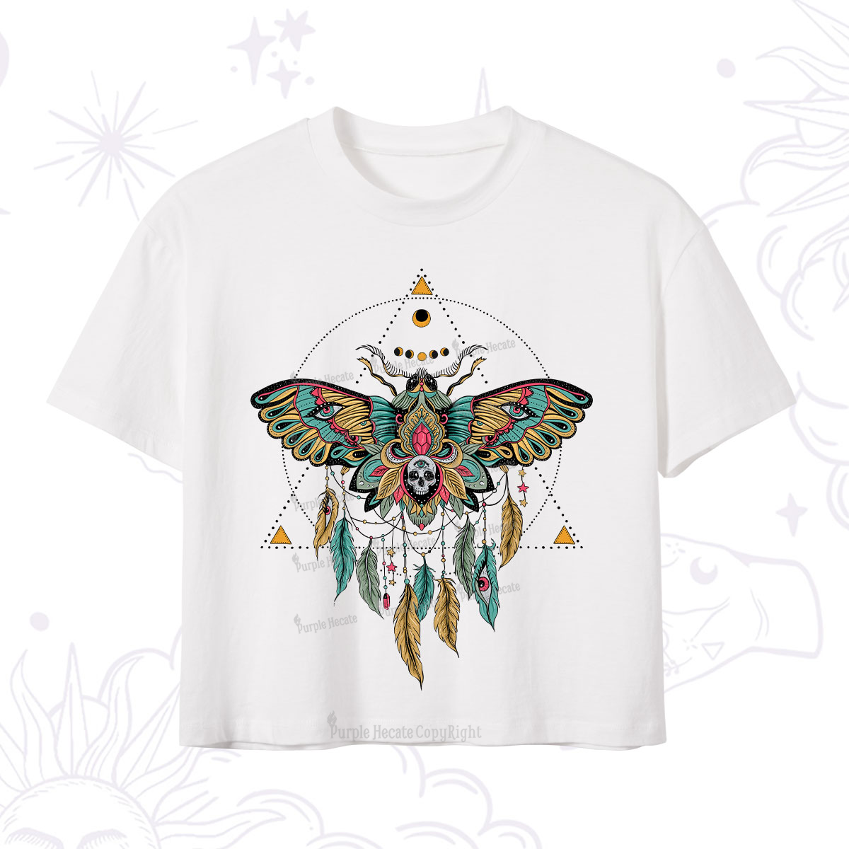 Purplehecate Dreamcatcher Moth Wings Crop T-Shirt