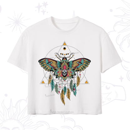 Purplehecate Dreamcatcher Moth Wings Crop T-Shirt
