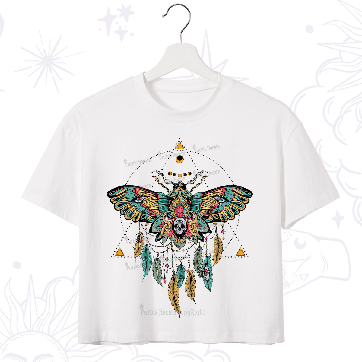 Purplehecate Dreamcatcher Moth Wings Crop T-Shirt