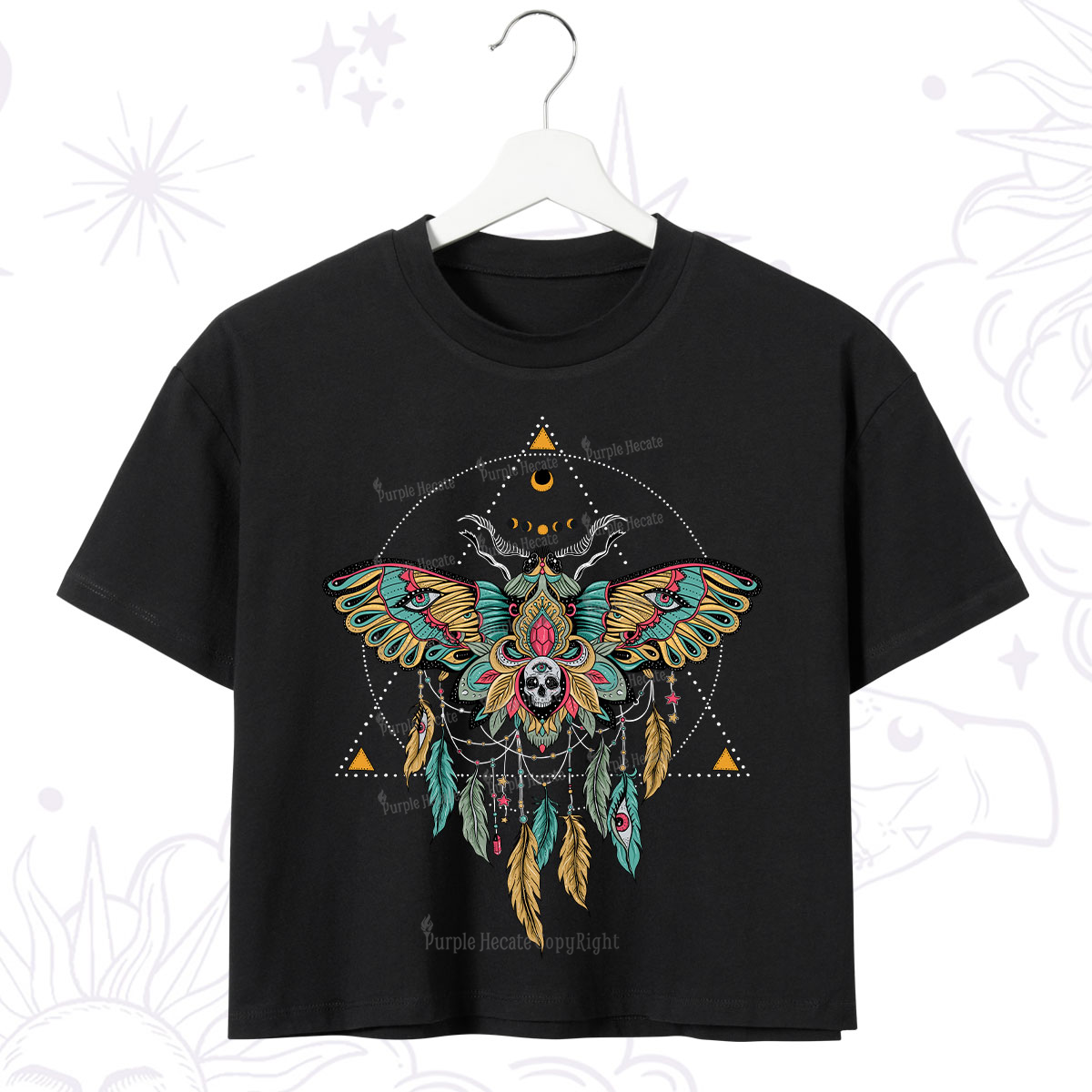 Purplehecate Dreamcatcher Moth Wings Crop T-Shirt