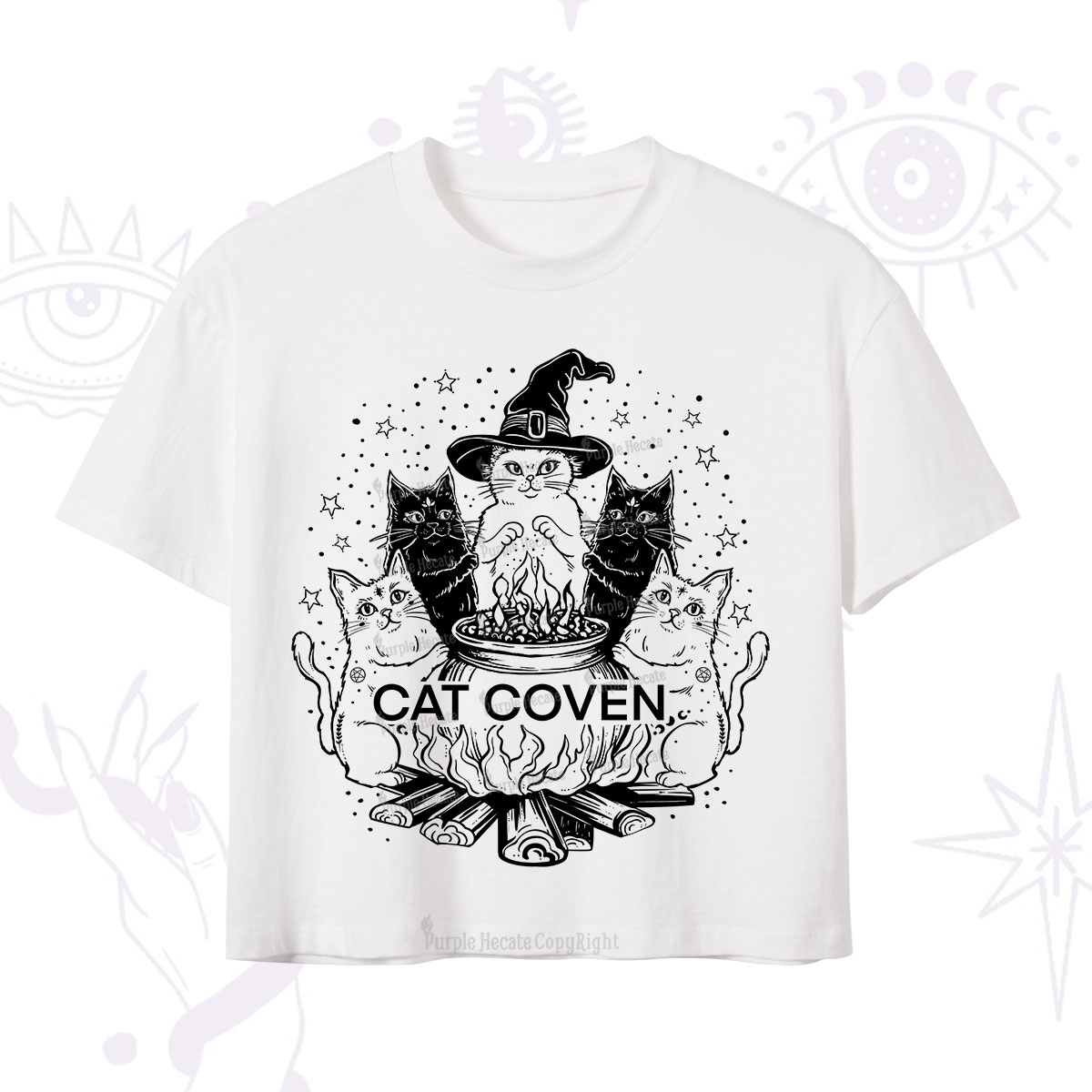 Purplehecate Witchy Cat Coven Crop T-Shirt