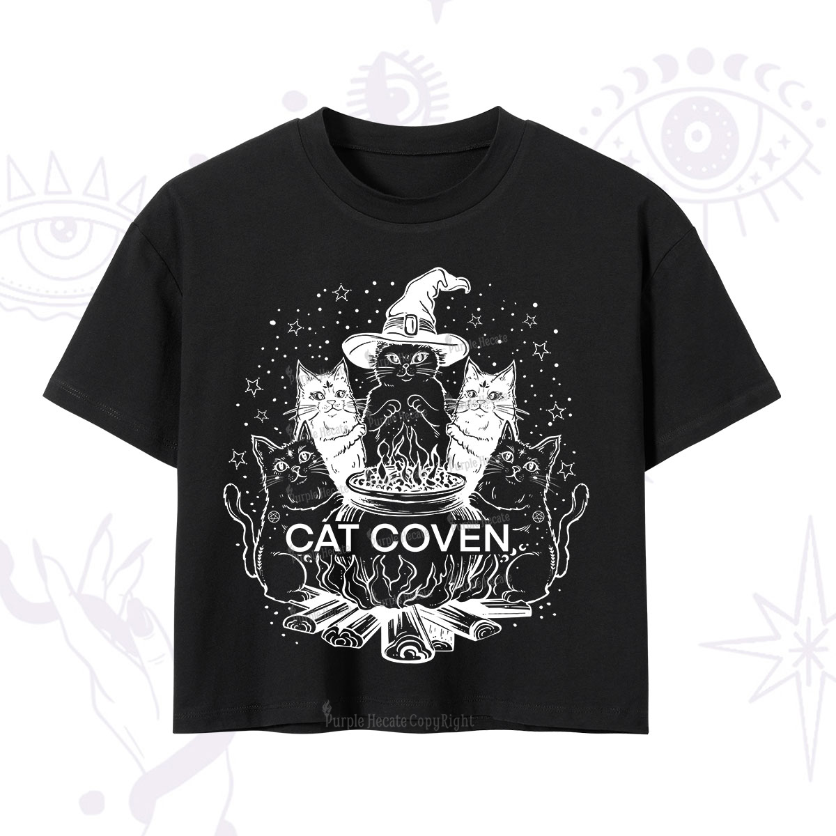 Purplehecate Witchy Cat Coven Crop T-Shirt