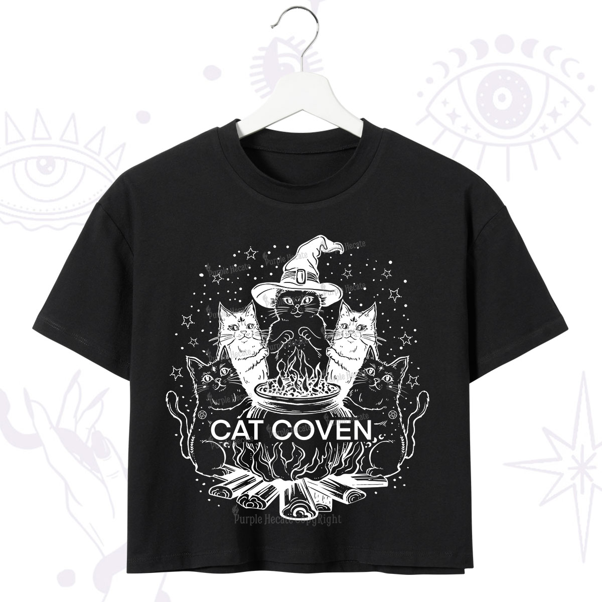 Purplehecate Witchy Cat Coven Crop T-Shirt
