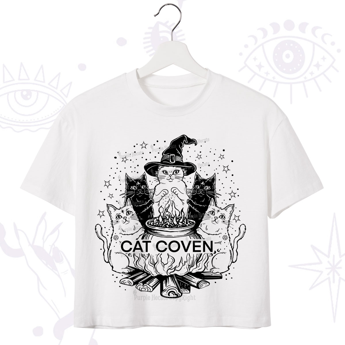 Purplehecate Witchy Cat Coven Crop T-Shirt