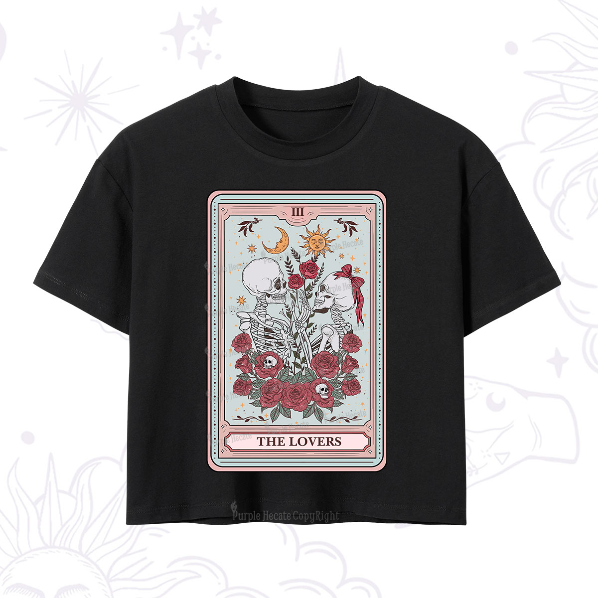Magic Purplehecate The Lovers Skeleton Tarot Crop T-Shirt