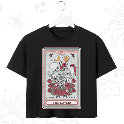 Purplehecate The Lovers Skeleton Tarot Crop T-Shirt