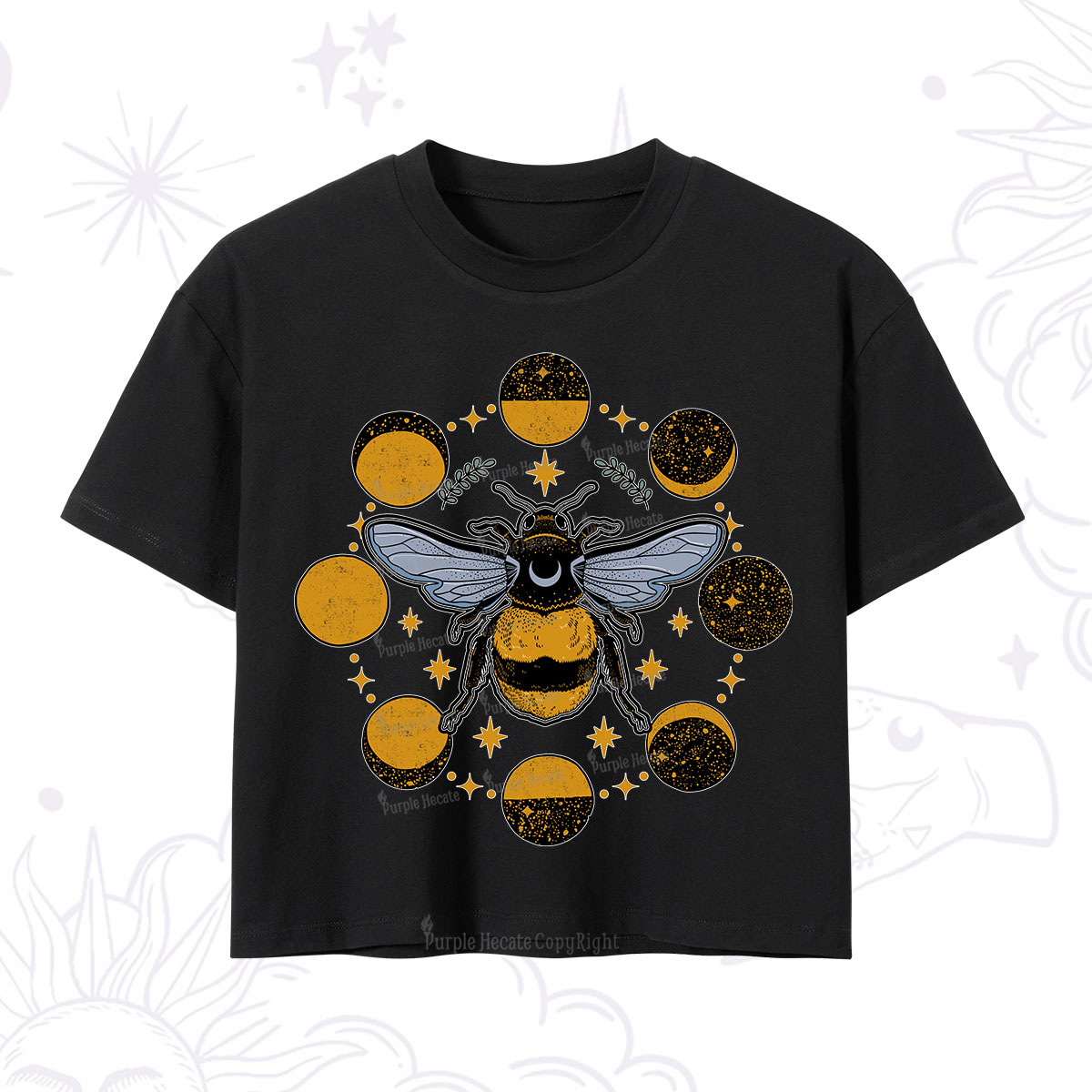 Purplehecate Phases of the Moon Bee Crop T-Shirt