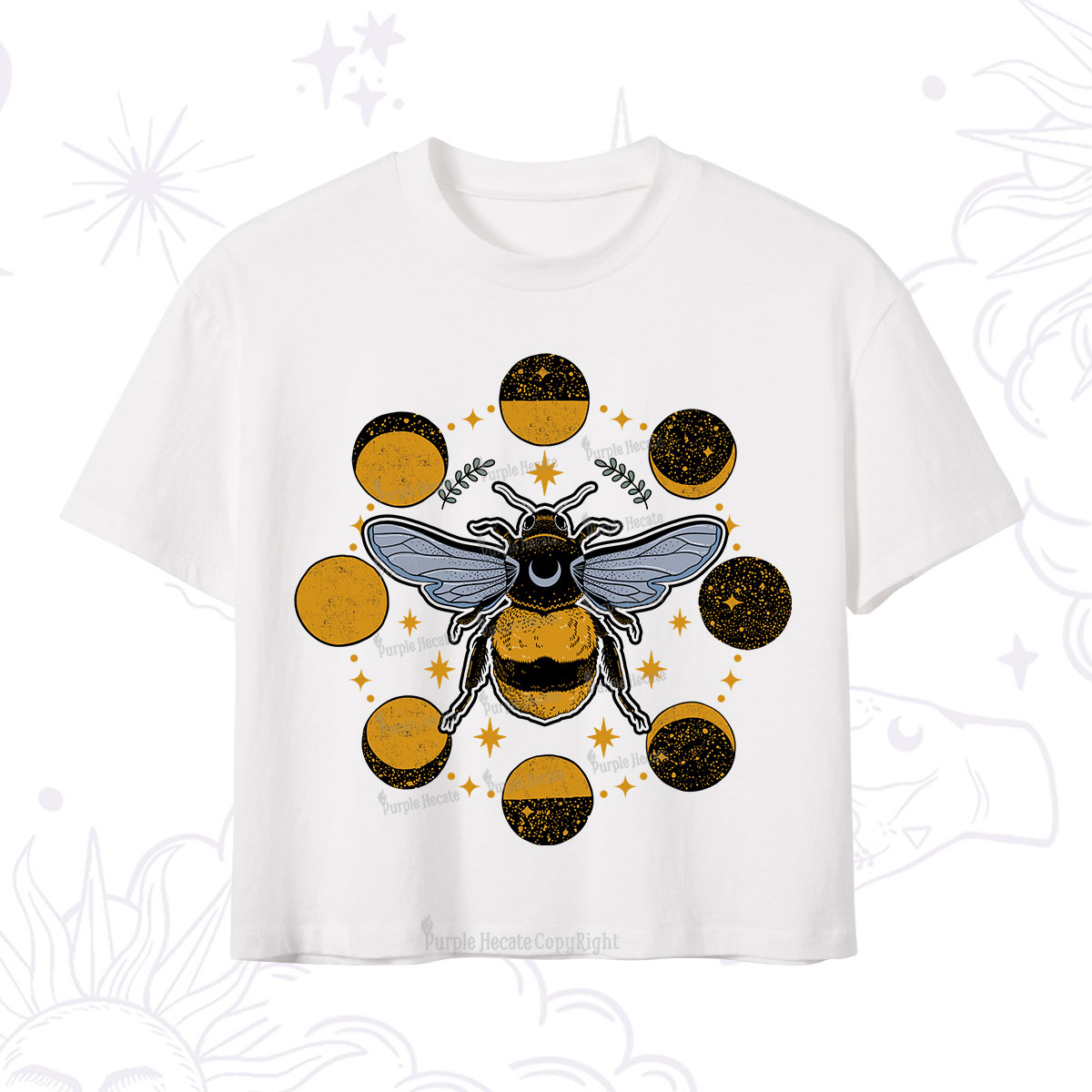 Purplehecate Phases of the Moon Bee Crop T-Shirt