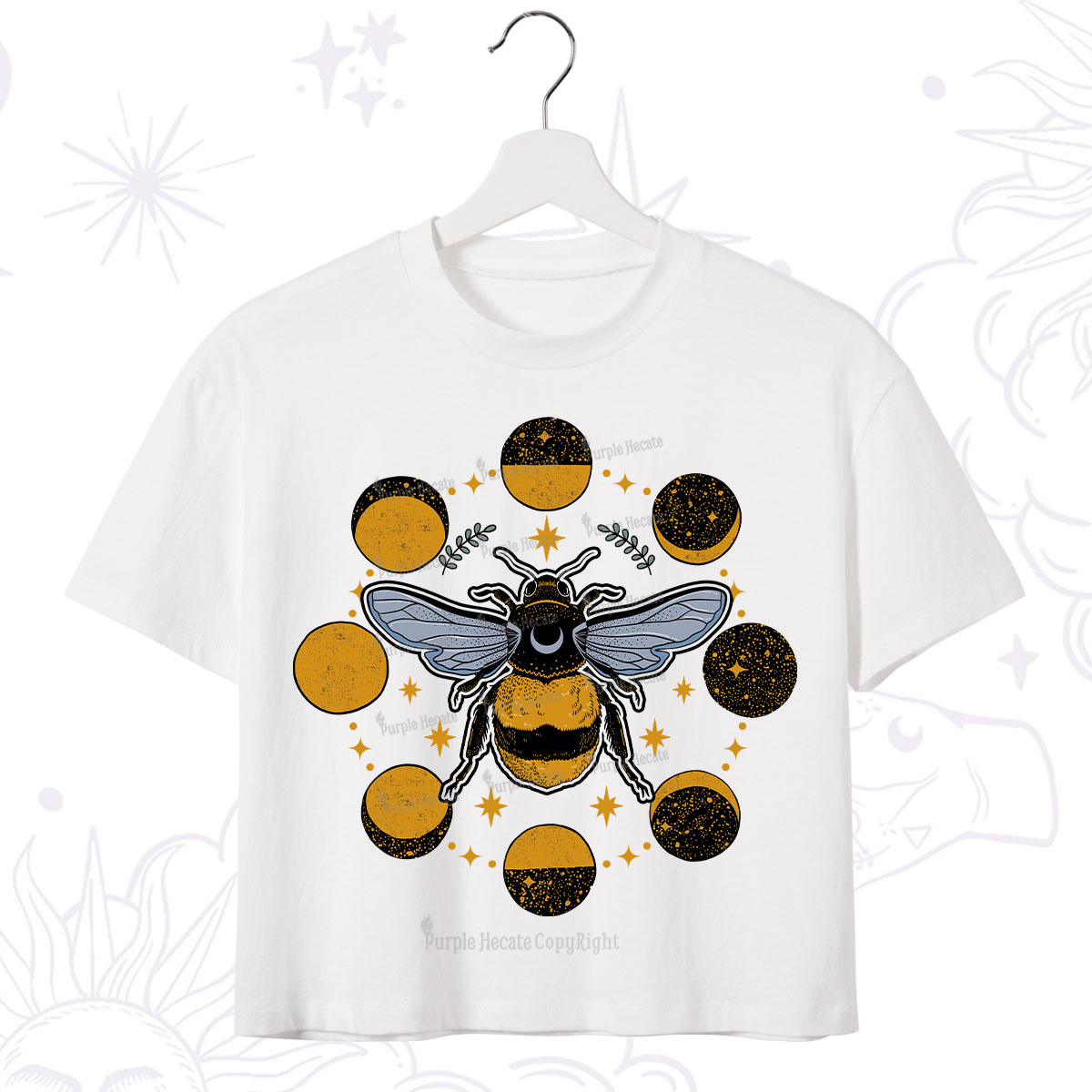 Purplehecate Phases of the Moon Bee Crop T-Shirt