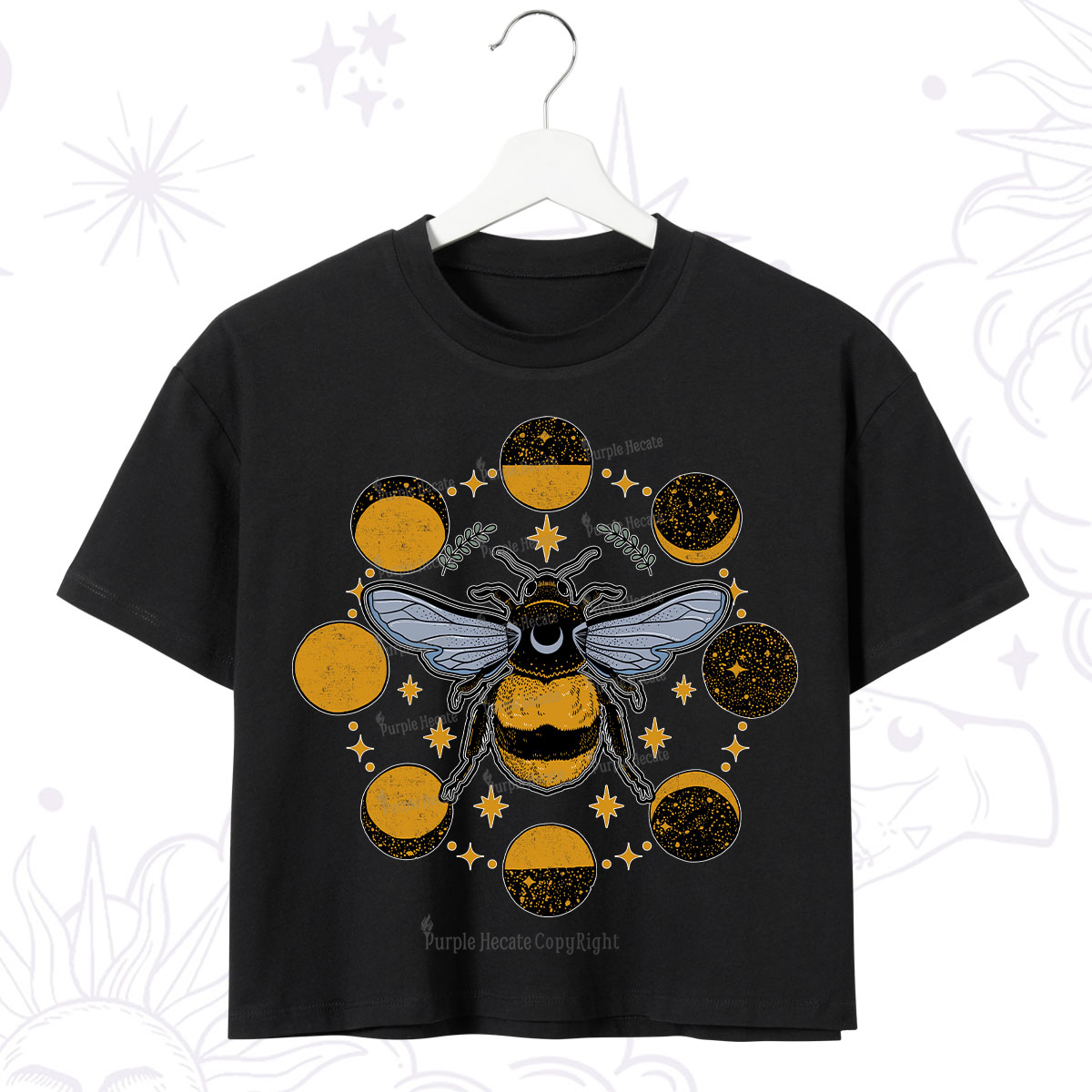 Purplehecate Phases of the Moon Bee Crop T-Shirt