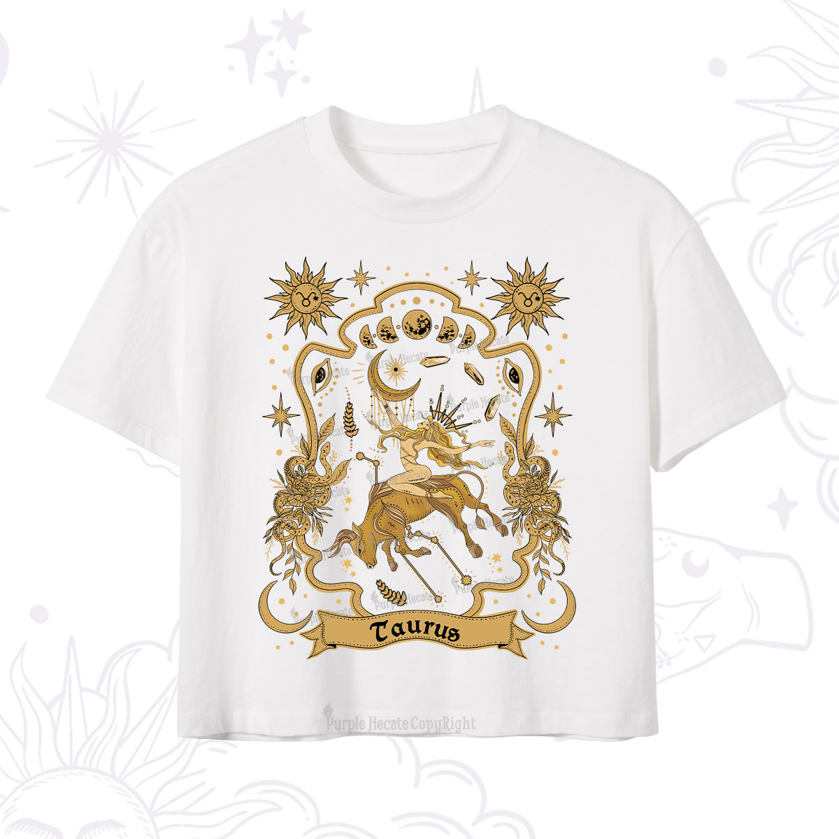 Purplehecate Taurus' Astral Mirage Zodiac Crop T-Shirt