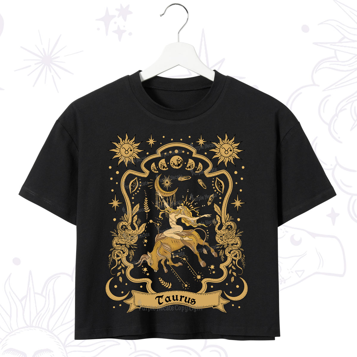 Purplehecate Taurus' Astral Mirage Zodiac Crop T-Shirt