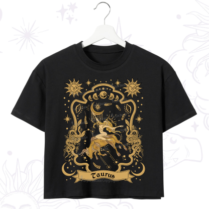 Purplehecate Taurus' Astral Mirage Zodiac Crop T-Shirt